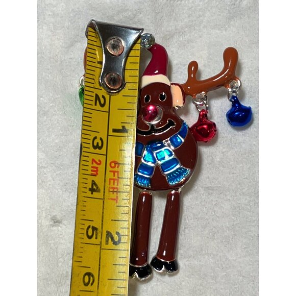 Festive Reindeer Brooch Pin With Colorful Jingle Bells and Santa Hat Design - Picture 4 of 6